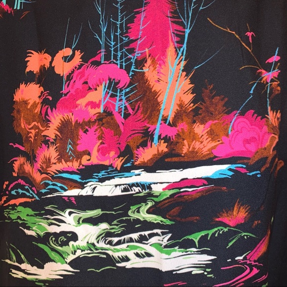 BALENCIAGA size 38 bold neon nature scene on black BLOUSE - Picture 10 of 13